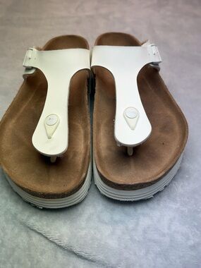 Papillio White Leather T-Strap Platform Sandals